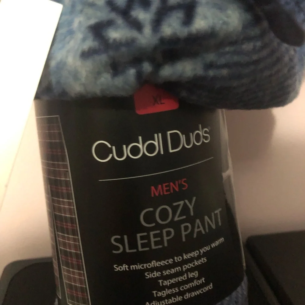 Cuddl Duds Men’s Cozy Sleep Pant - Blue Plaid with Snowflakes